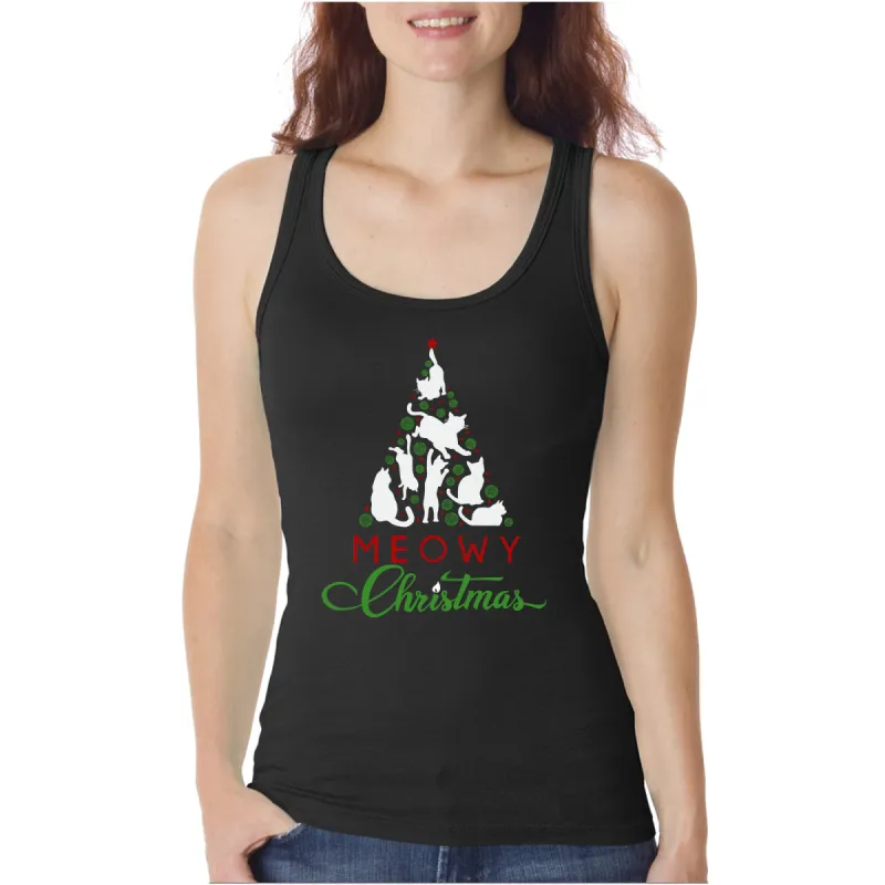 Meowy Christmas Tree - Women's Word Art Tank Top sold by LA Pop Art