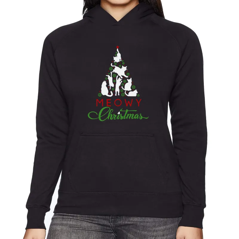 Meowy Christmas Tree - Women's Word Art Hooded Sweatshirt sold by LA Pop Art