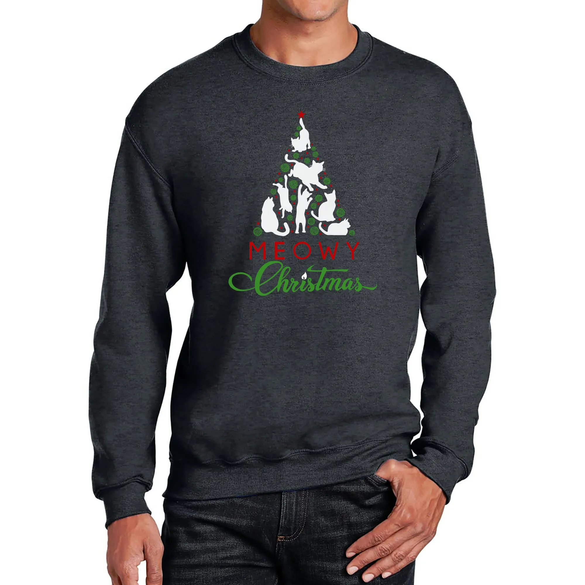Meowy Christmas Tree - Men's Word Art Crewneck Sweatshirt sold by LA Pop Art product image thumbnail 3