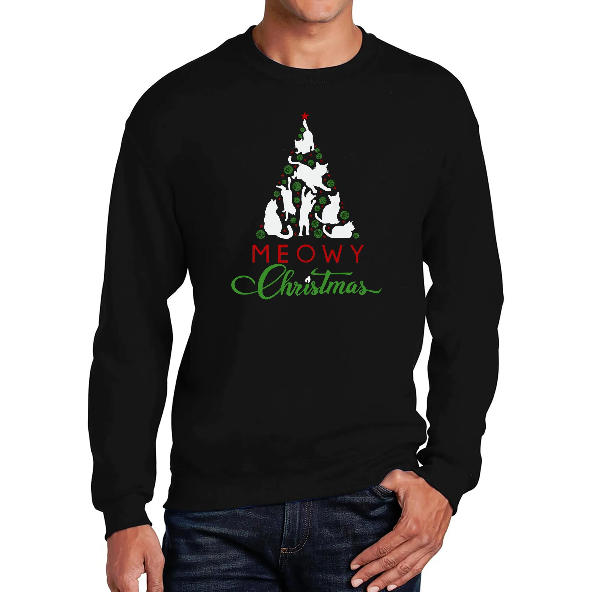 Meowy Christmas Tree - Men's Word Art Crewneck Sweatshirt sold by LA Pop Art