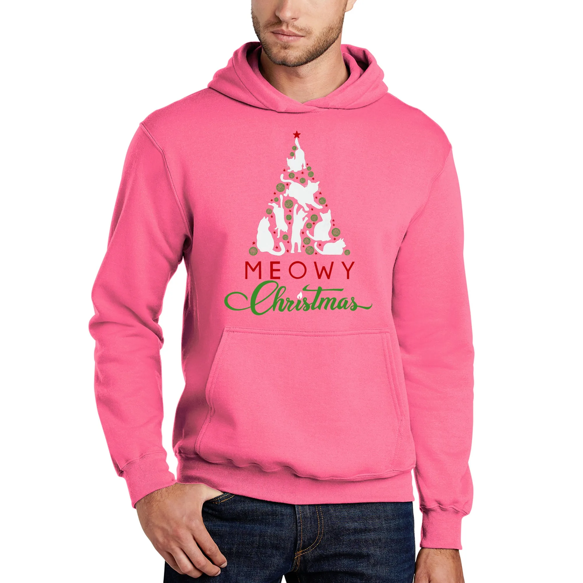 Meowy Christmas Tree - Men's Word Art Hooded Sweatshirt sold by LA Pop Art product image thumbnail 4