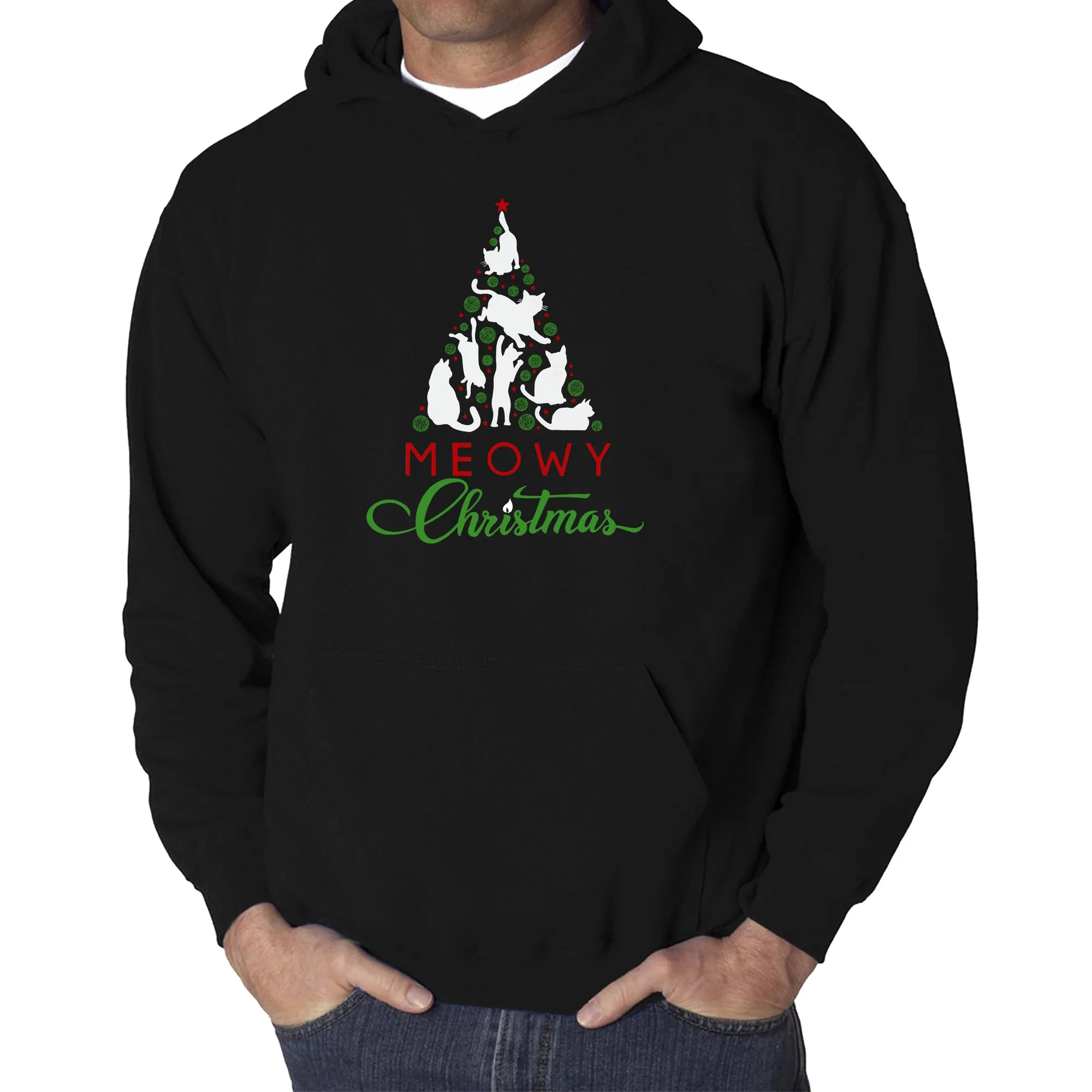 Meowy Christmas Tree - Men's Word Art Hooded Sweatshirt sold by LA Pop Art