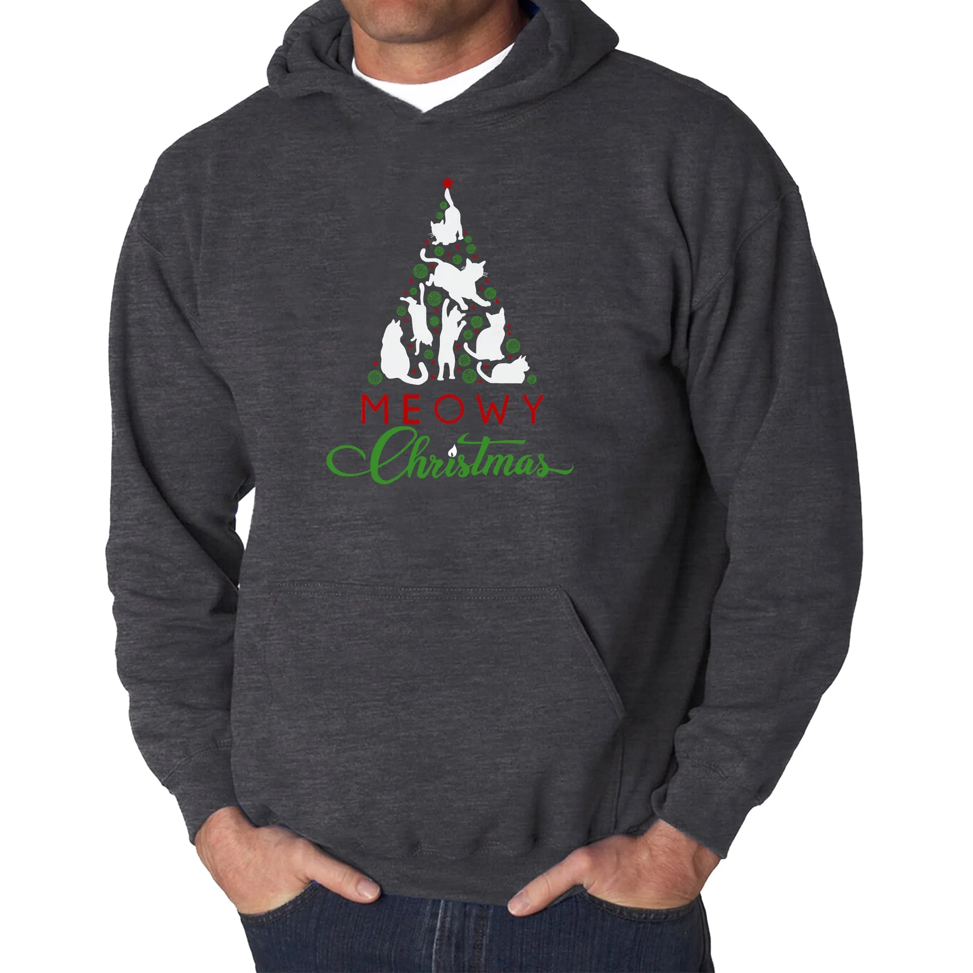 Meowy Christmas Tree - Men's Word Art Hooded Sweatshirt sold by LA Pop Art product image thumbnail 3