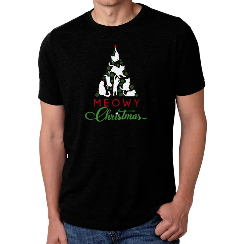 Meowy Christmas Tree - Men's Premium Blend Word Art T-Shirt sold by LA Pop Art