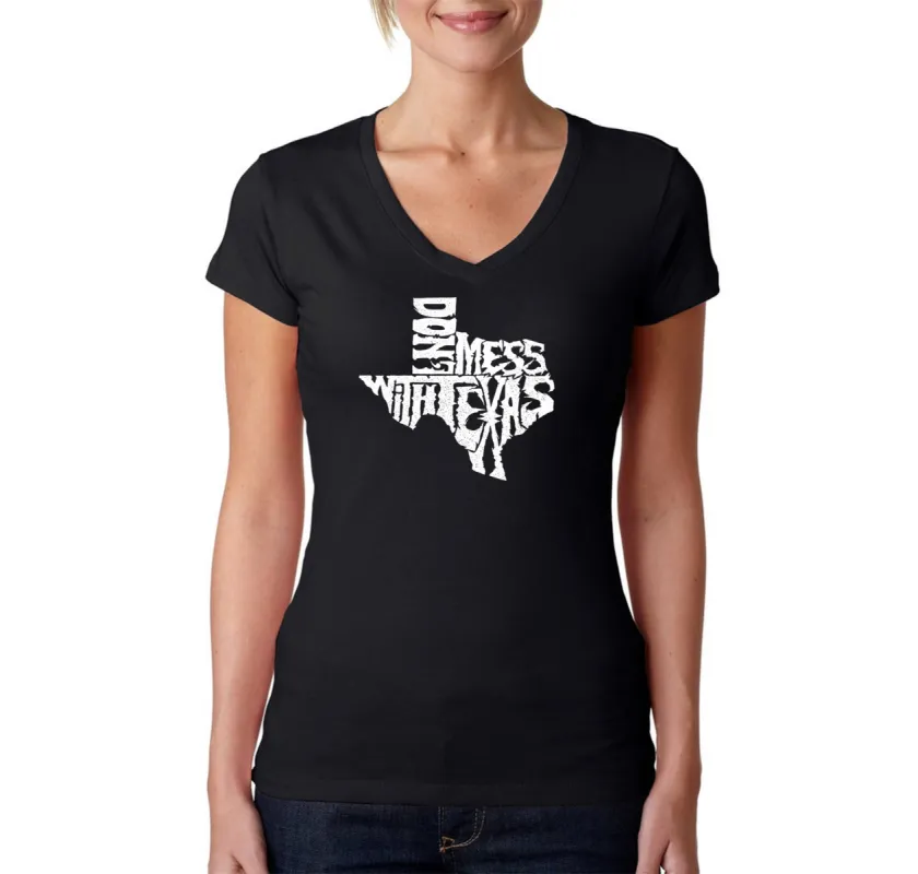 DONT MESS WITH TEXAS - Women's Word Art V-Neck T-Shirt sold by LA Pop Art
