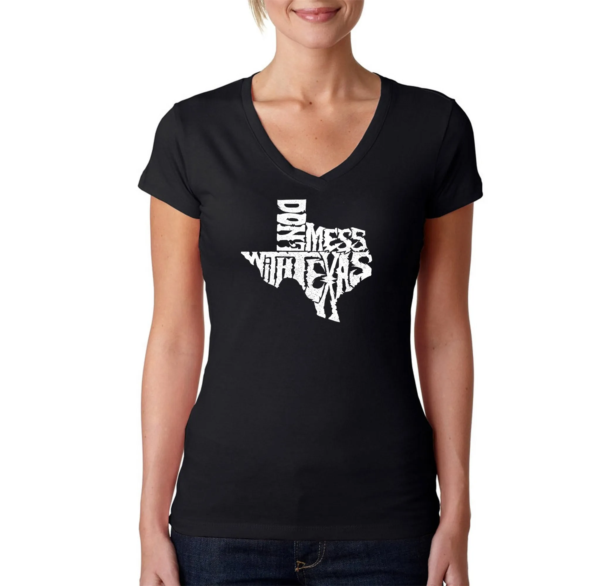DONT MESS WITH TEXAS - Women's Word Art V-Neck T-Shirt sold by LA Pop Art