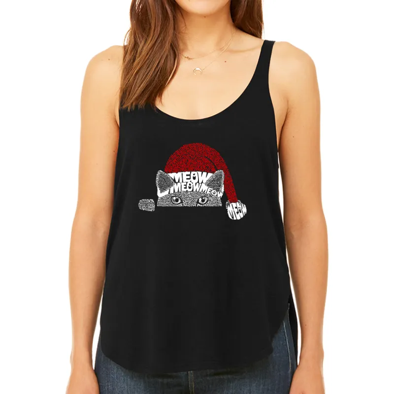 Christmas Peeking Cat - Women's Premium Word Art Flowy Tank Top sold by LA Pop Art