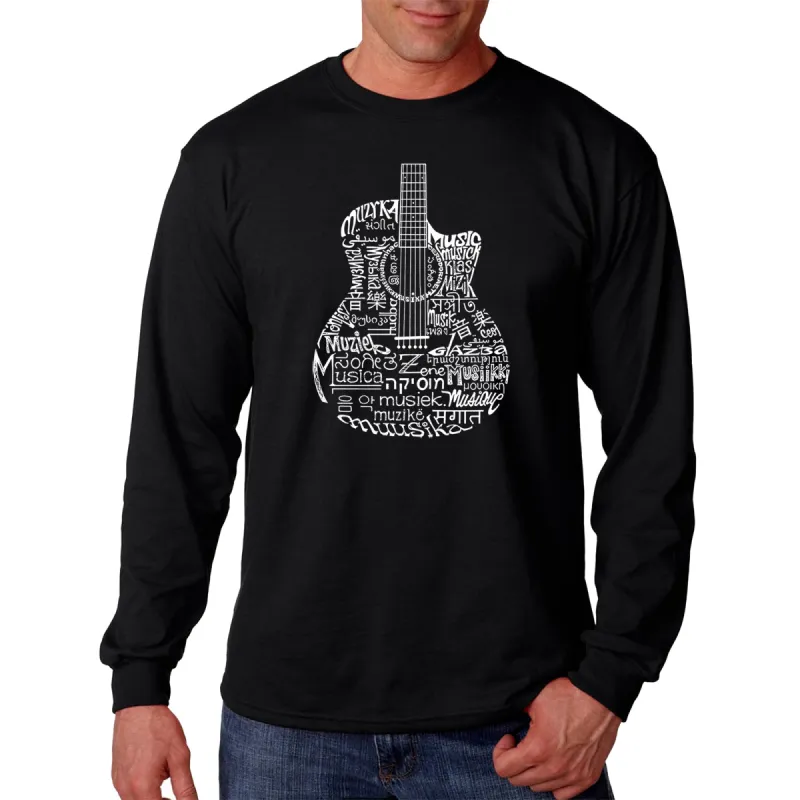 Languages Guitar - Men's Word Art Long Sleeve T-Shirt sold by LA Pop Art