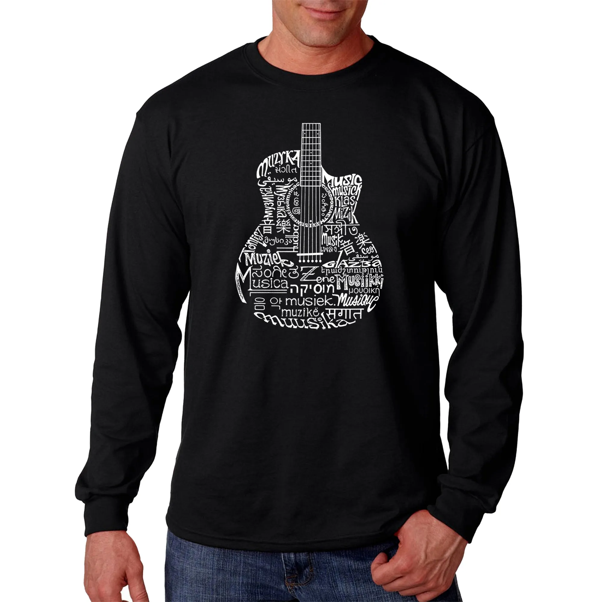 Languages Guitar - Men's Word Art Long Sleeve T-Shirt sold by LA Pop Art