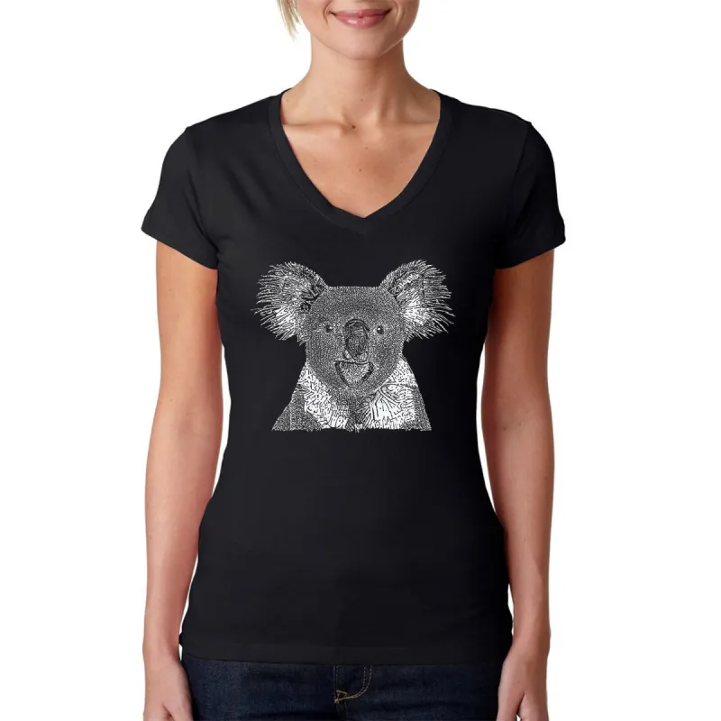Koala - Women's Word Art V-Neck T-Shirt sold by LA Pop Art