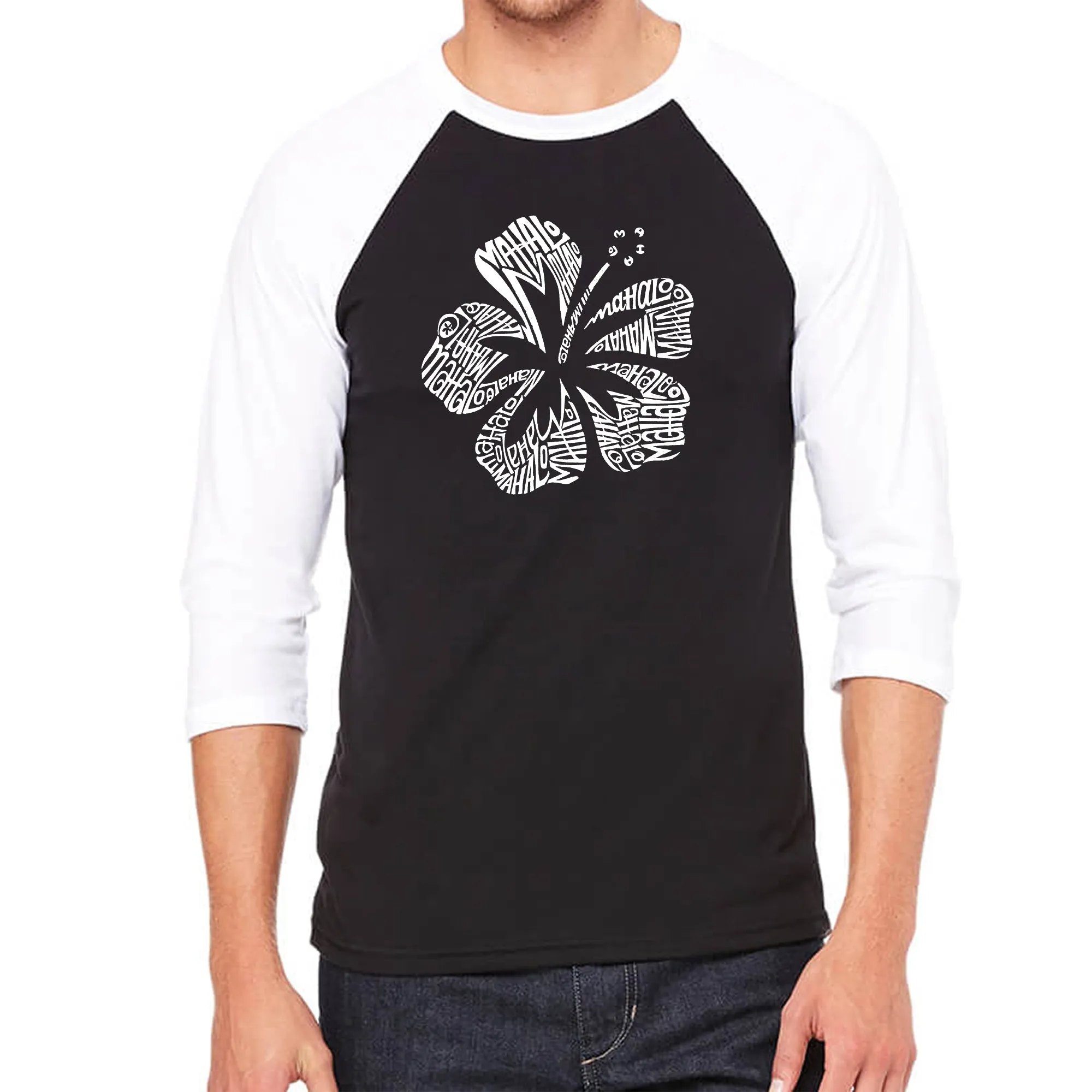 Mahalo - Men's Raglan Baseball Word Art T-Shirt sold by LA Pop Art