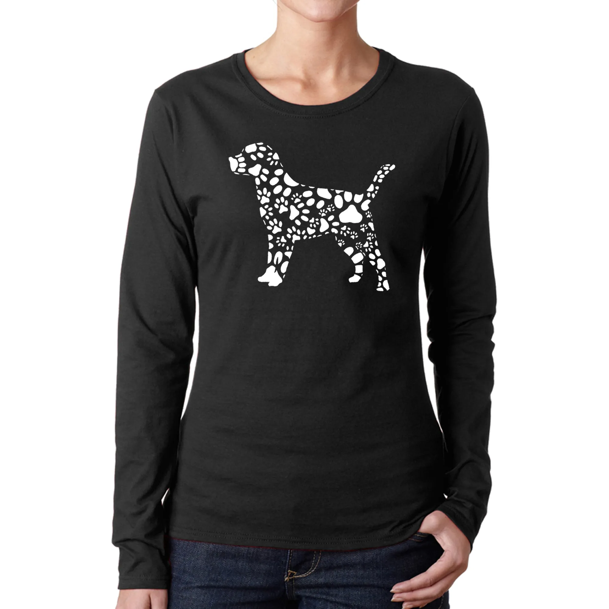 Dog Paw Prints - Women's Word Art Long Sleeve T-Shirt sold by LA Pop Art