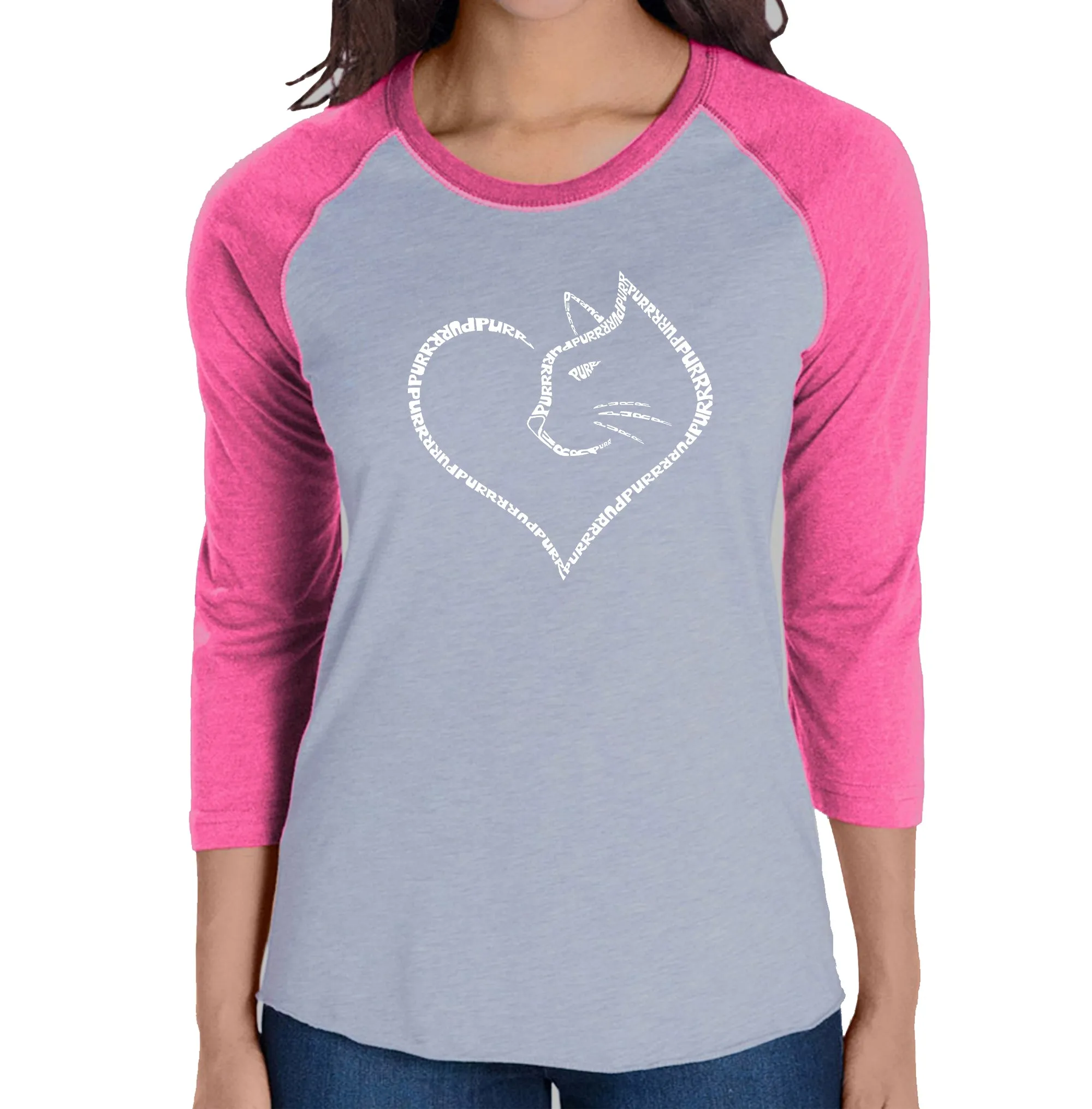 Cat Heart - Women's Raglan Word Art T-Shirt sold by LA Pop Art product image thumbnail 3