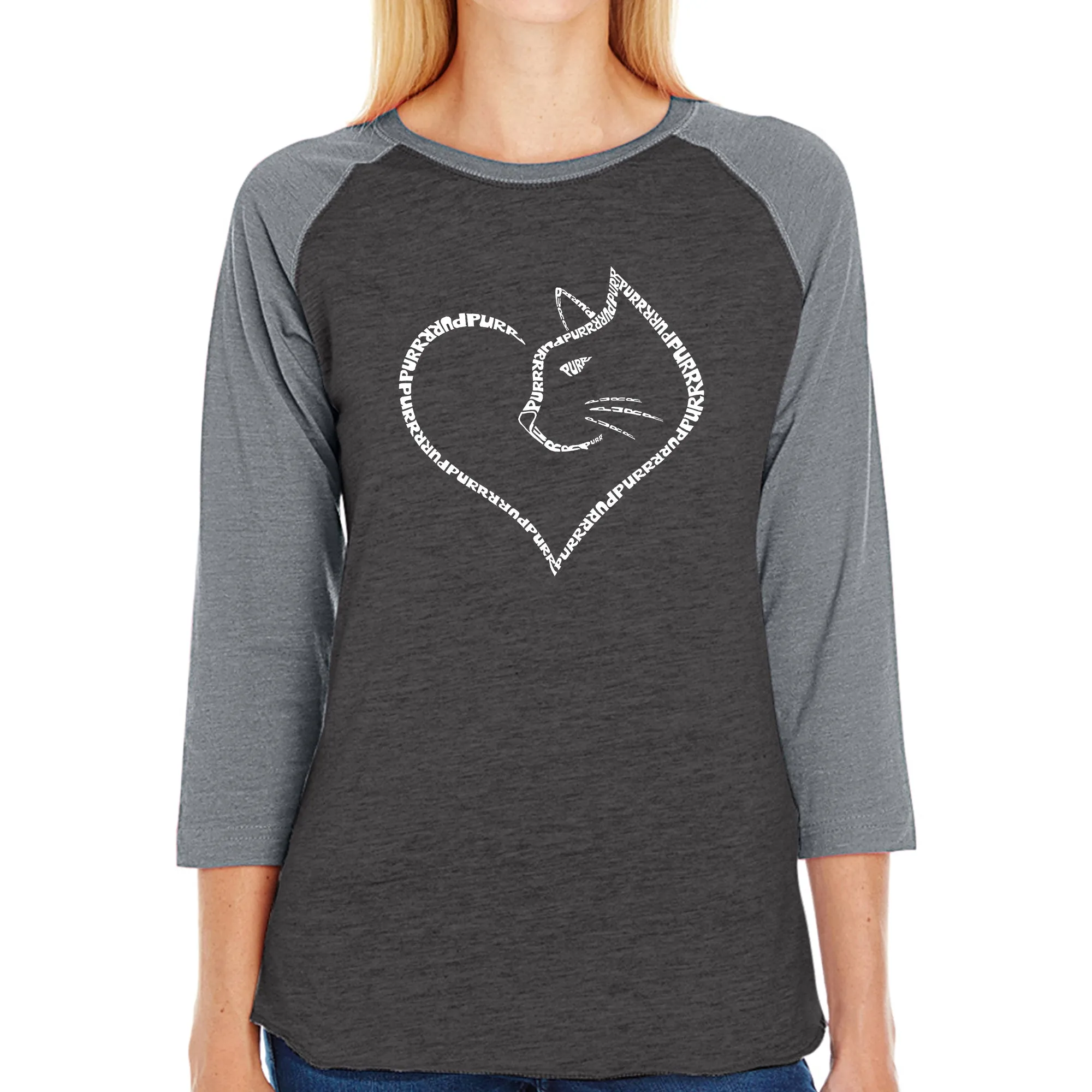 Cat Heart - Women's Raglan Word Art T-Shirt sold by LA Pop Art product image thumbnail 4