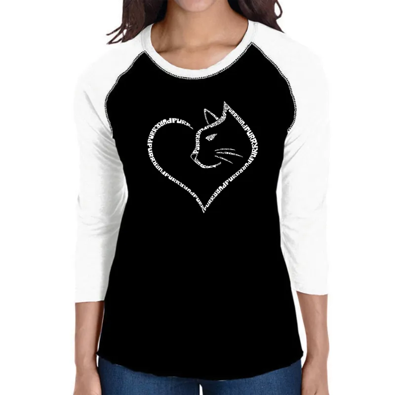 Cat Heart - Women's Raglan Word Art T-Shirt sold by LA Pop Art