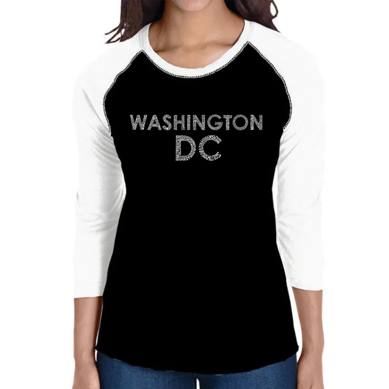 WASHINGTON DC NEIGHBORHOODS - Women's Raglan Baseball Word Art T-Shirt sold by LA Pop Art