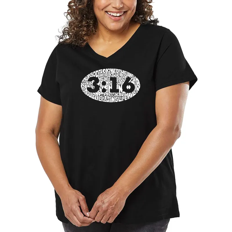Women's Plus Size Word Art V-Neck - John 3:16 sold by LA Pop Art
