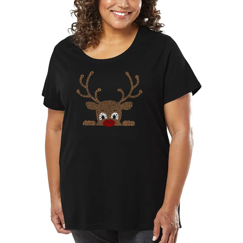 Peeking Reindeer - Women's Plus Size Word Art T-Shirt sold by LA Pop Art