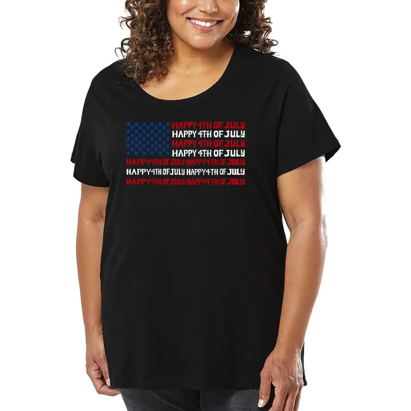 Happy 4th of July - Women's Plus Size Word Art T-Shirt sold by LA Pop Art