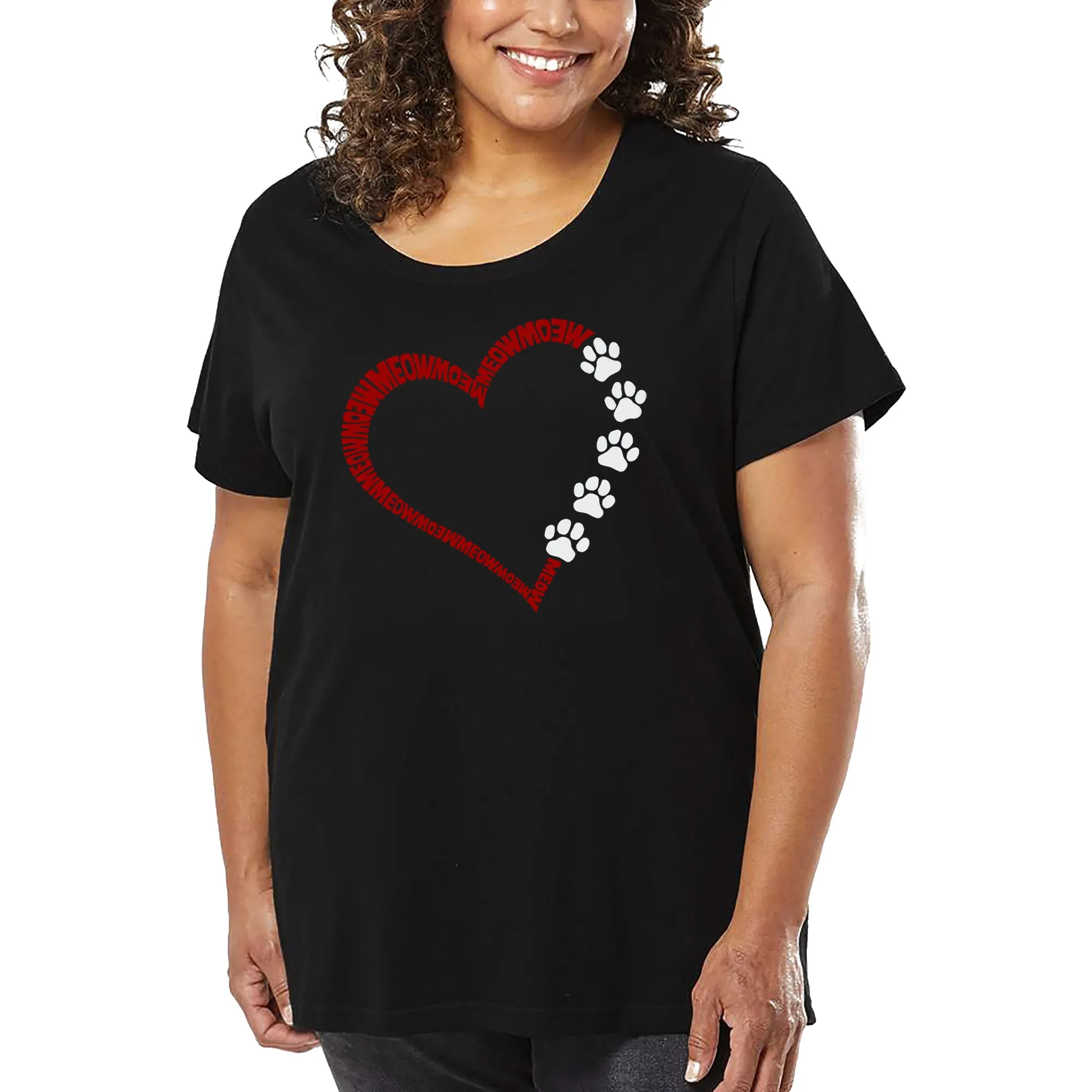 Meow Heart - Women's Plus Size Word Art T-Shirt sold by LA Pop Art