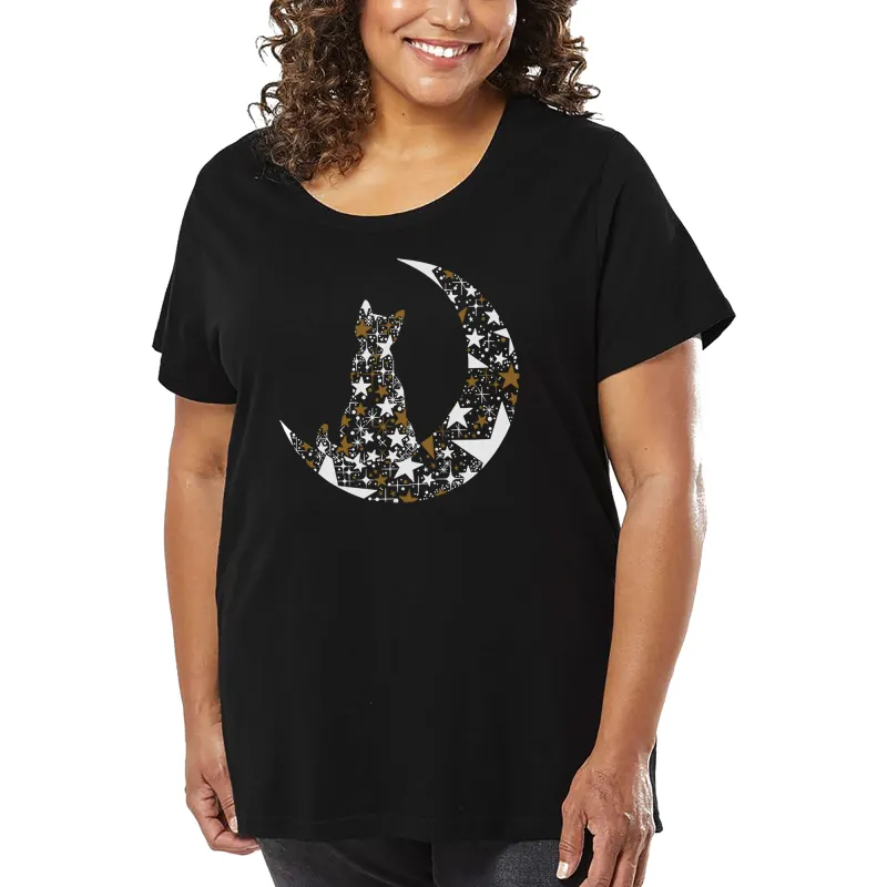 Cat Sitting On Moon - Women's Plus Size Word Art T-Shirt sold by LA Pop Art