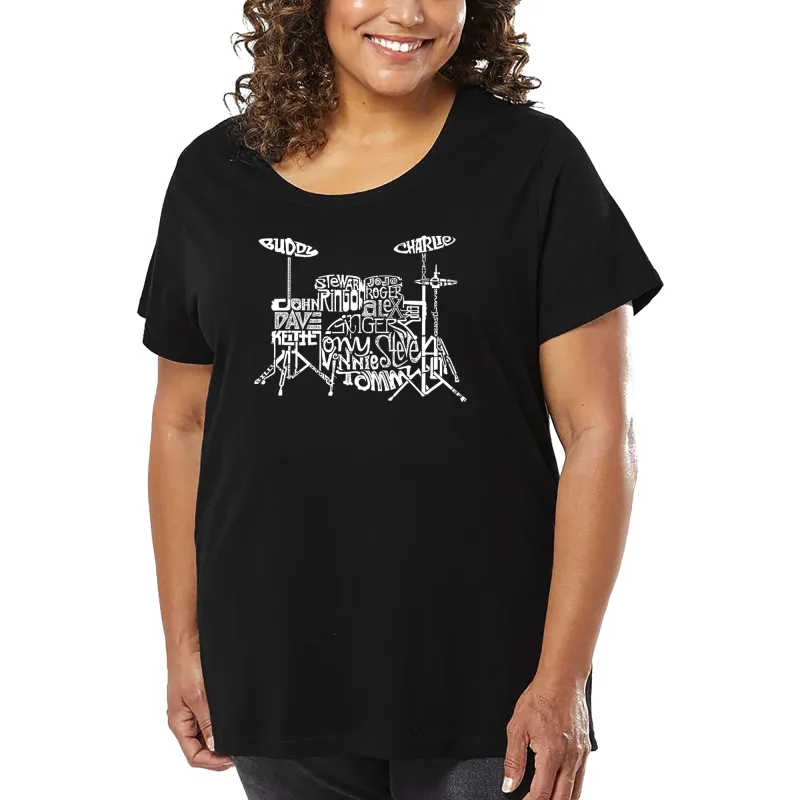Women's Plus Size Word Art T-shirt - Drums sold by LA Pop Art