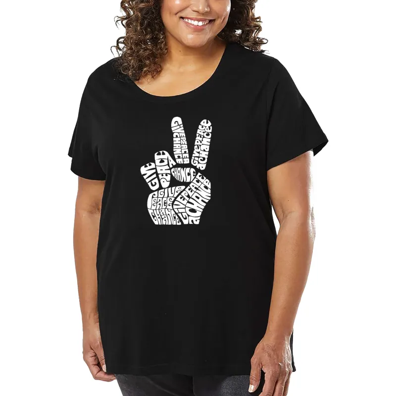 Women's Plus Size Word Art T-shirt - PEACE FINGERS sold by LA Pop Art