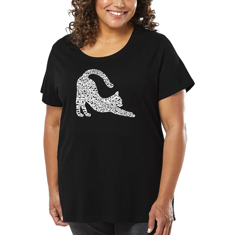 Stretching Cat - Women's Plus Size Word Art T-Shirt sold by LA Pop Art
