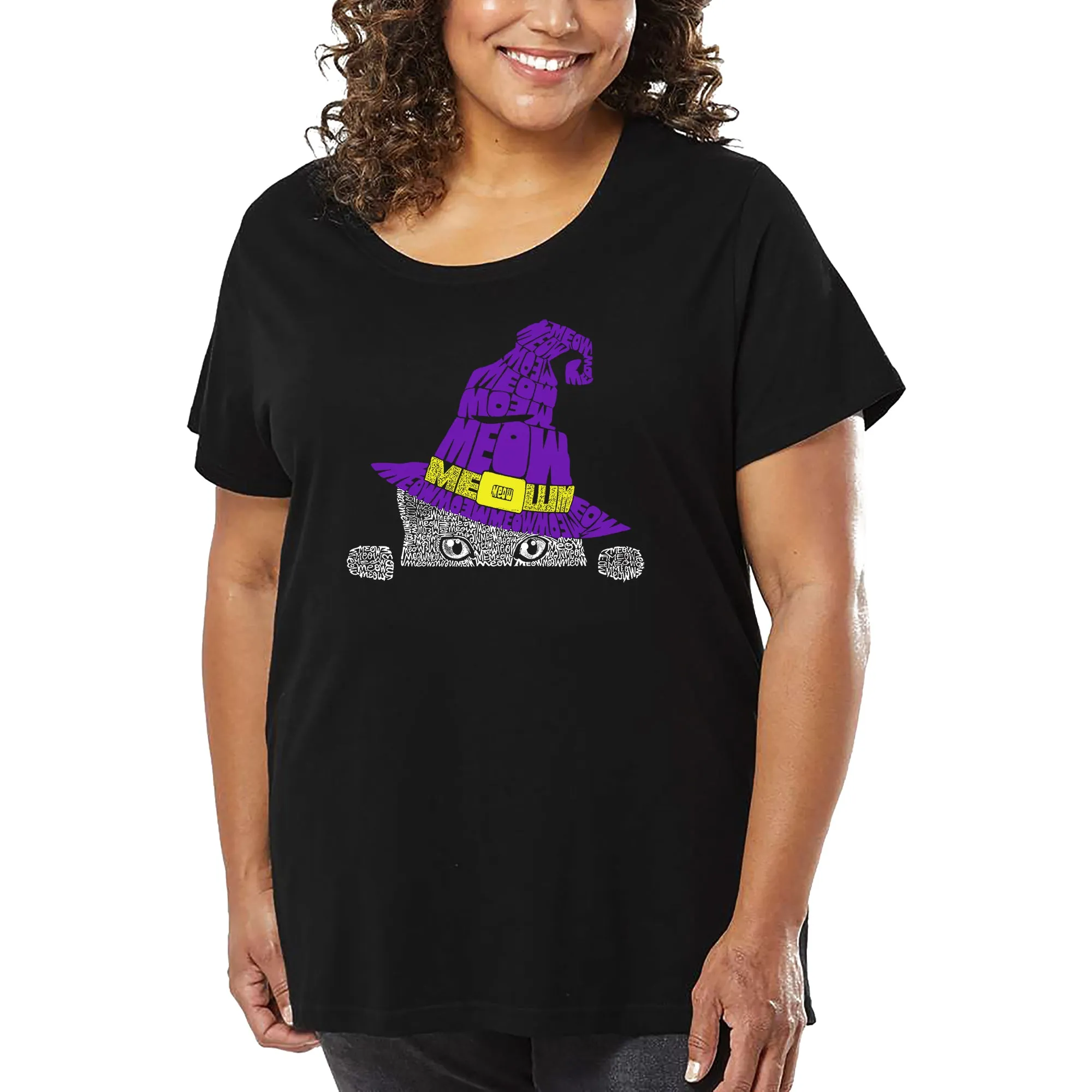 Peeking Witch Cat - Women's Plus Size Word Art T-Shirt sold by LA Pop Art