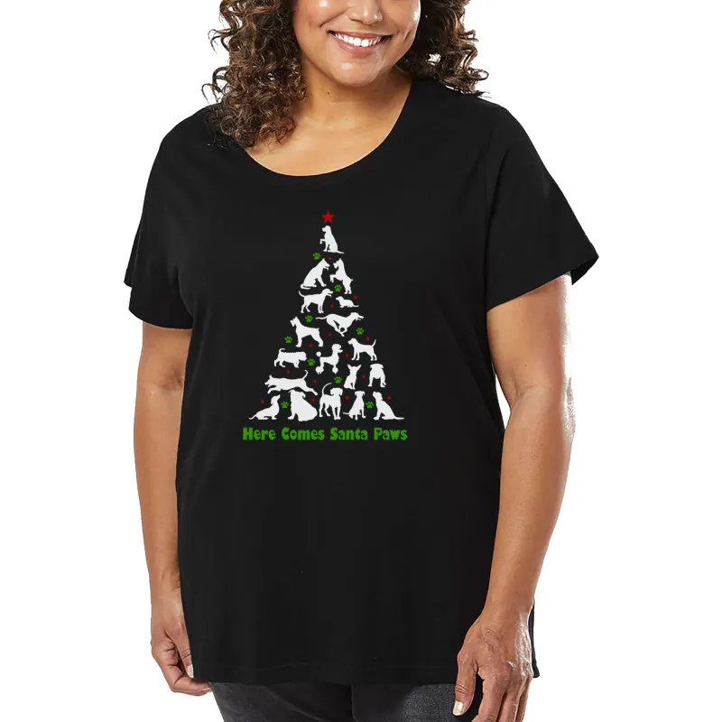 Here Comes Santa Paws - Women's Plus Size Word Art T-Shirt sold by LA Pop Art