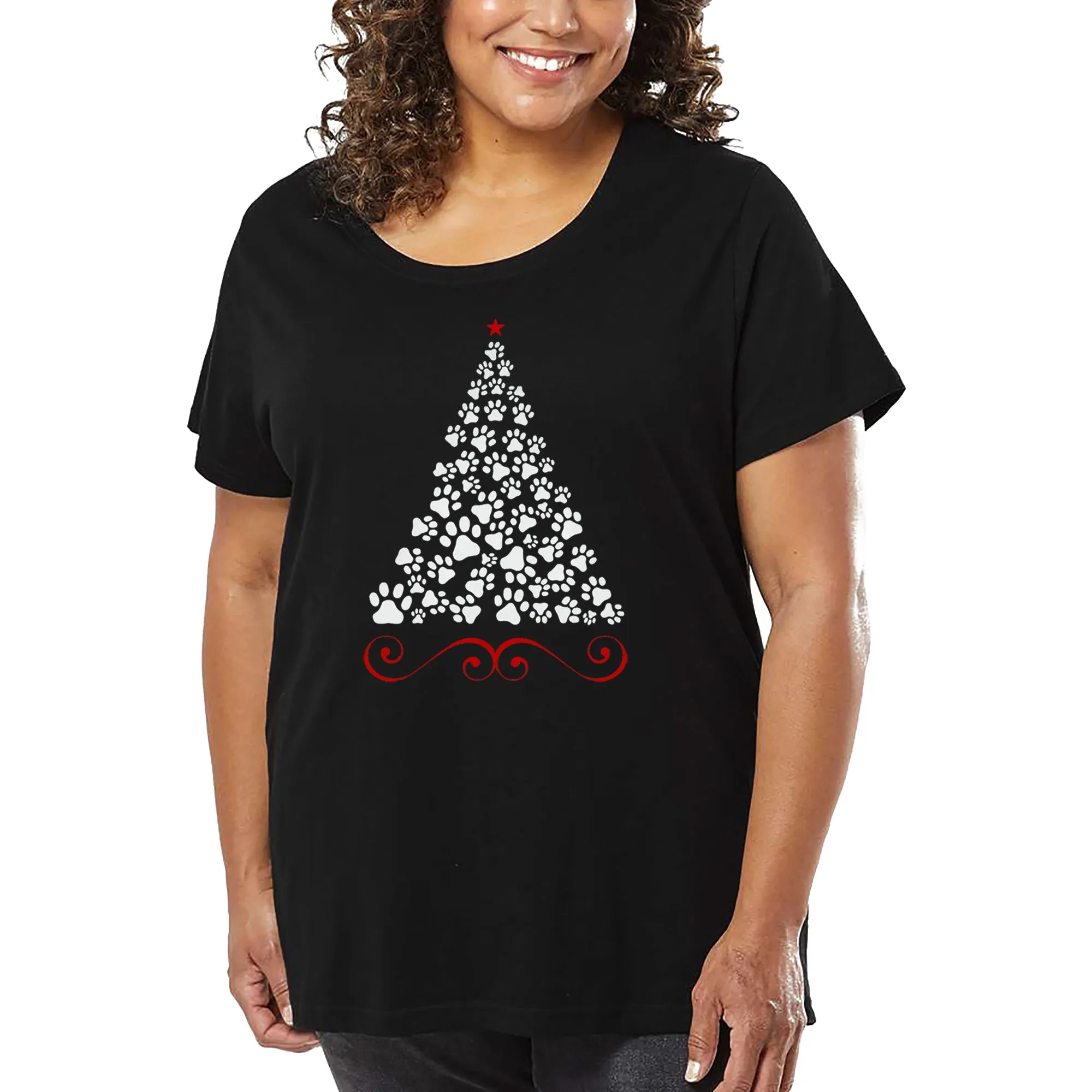 Paw Christmas Tree - Women's Plus Size Word Art T-Shirt sold by LA Pop Art