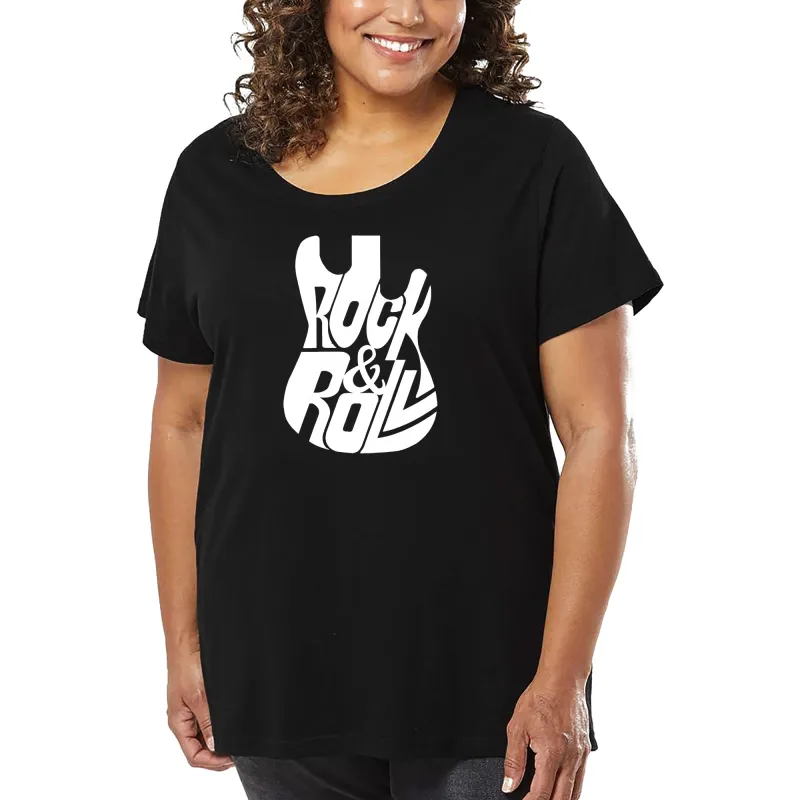 Rock And Roll Guitar - Women's Plus Size Word Art T-Shirt sold by LA Pop Art
