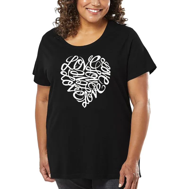 Cursive Heart - Women's Plus Size Word Art T-Shirt sold by LA Pop Art