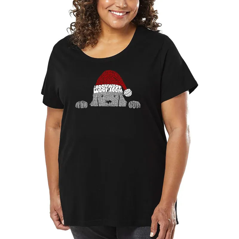 Christmas Peeking Dog - Women's Plus Size Word Art T-Shirt sold by LA Pop Art