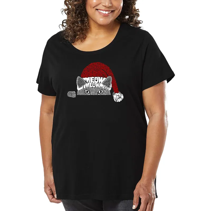 Christmas Peeking Cat - Women's Plus Size Word Art T-Shirt sold by LA Pop Art
