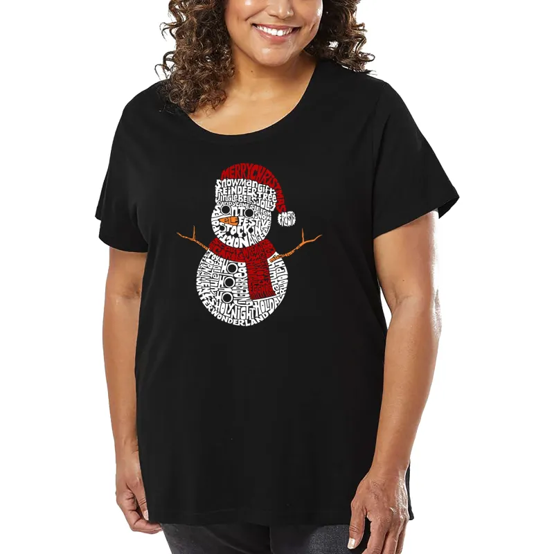 Christmas Snowman - Women's Plus Size Word Art T-Shirt sold by LA Pop Art