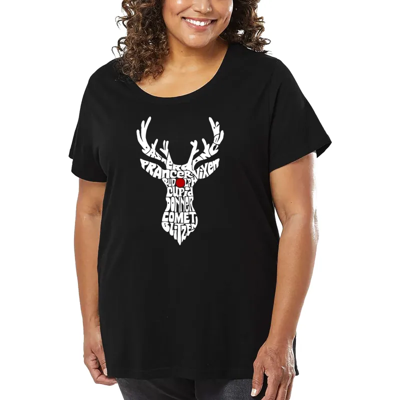 Women's Plus Size Word Art T-shirt - Santa's Reindeer sold by LA Pop Art