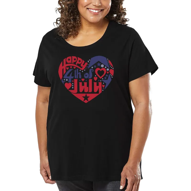 Women's Plus Size Word Art T-shirt - July 4th Heart sold by LA Pop Art