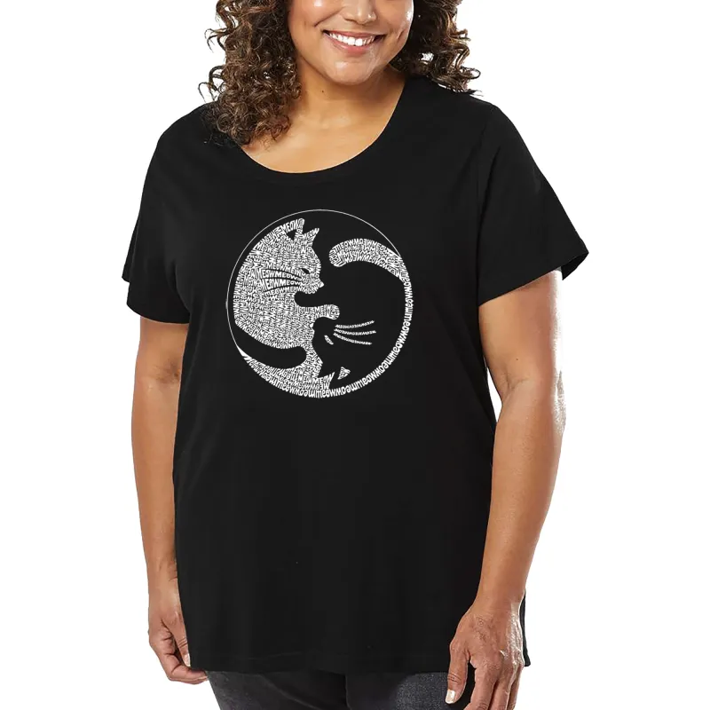 Women's Plus Size Word Art T-shirt - Yin Yang Cat sold by LA Pop Art