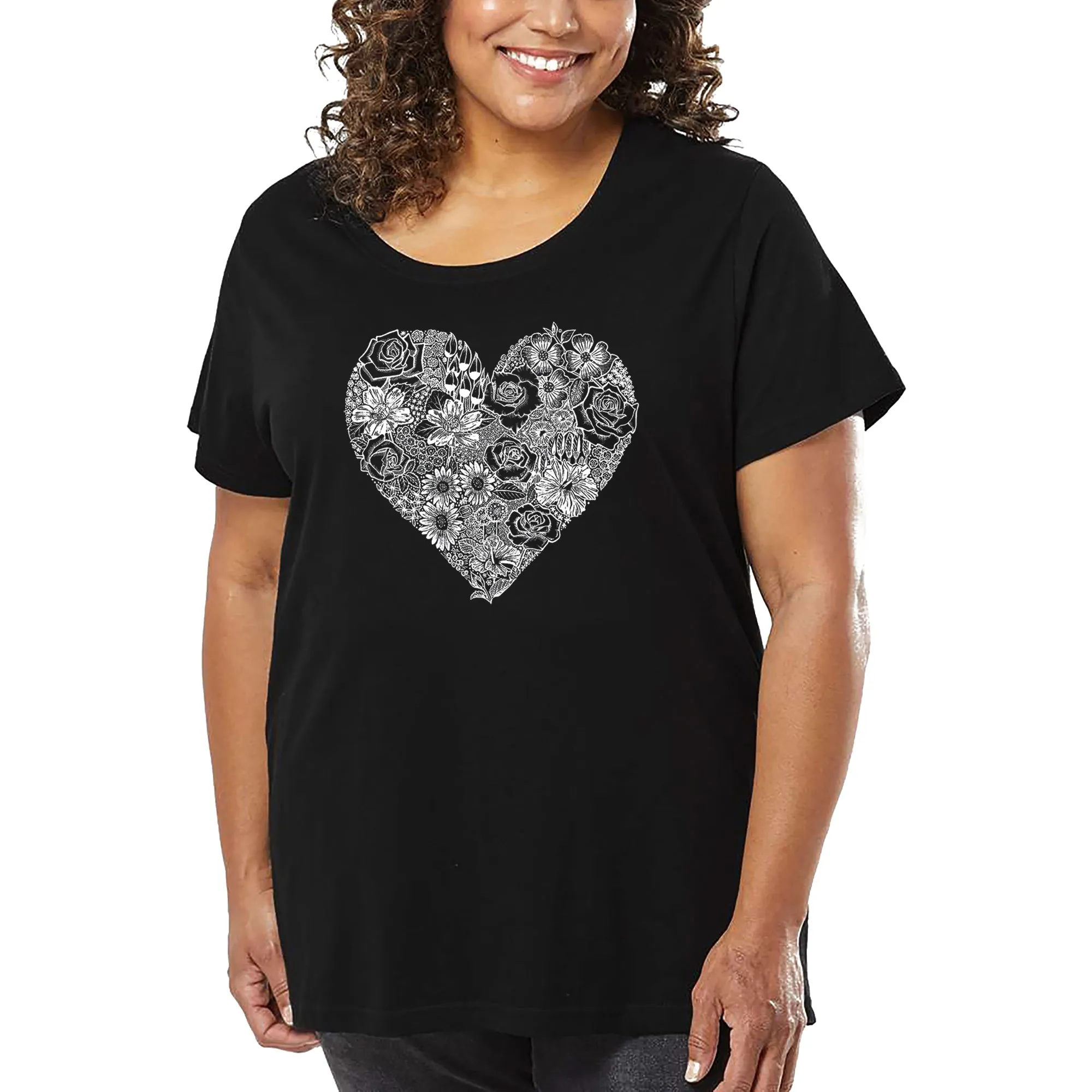 Women's Plus Size Word Art T-shirt - Heart Flowers sold by LA Pop Art