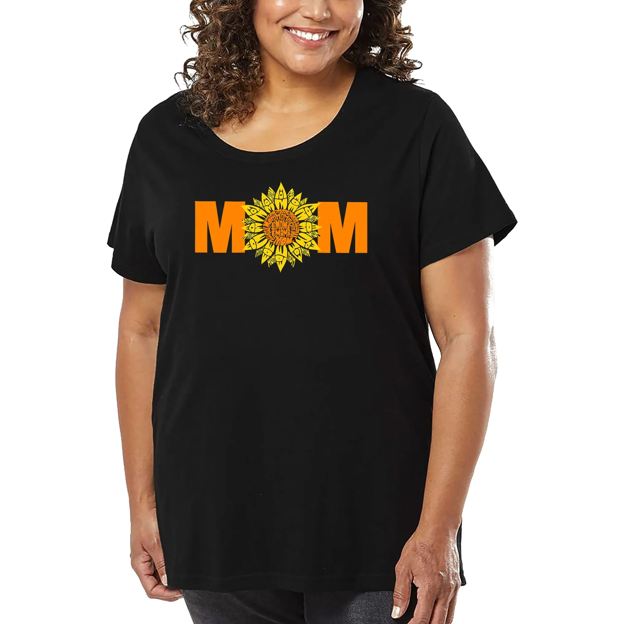 Women's Plus Size Word Art T-shirt - Mom Sunflower sold by LA Pop Art