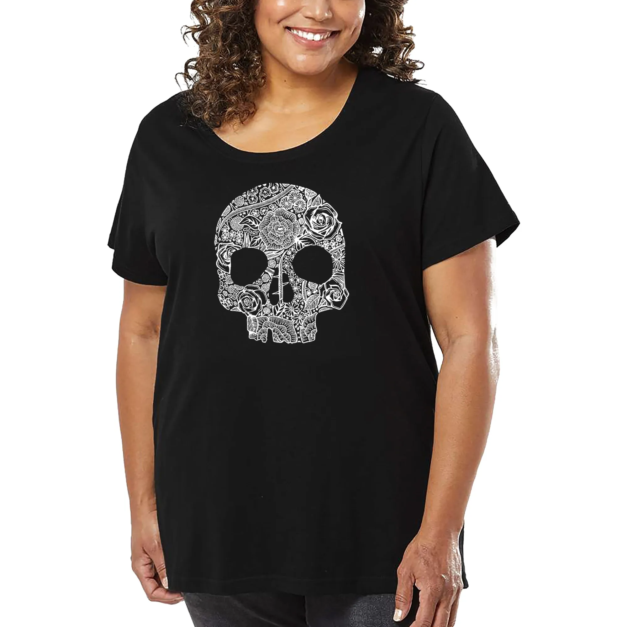 Women's Plus Size Word Art T-shirt - Flower Skull sold by LA Pop Art