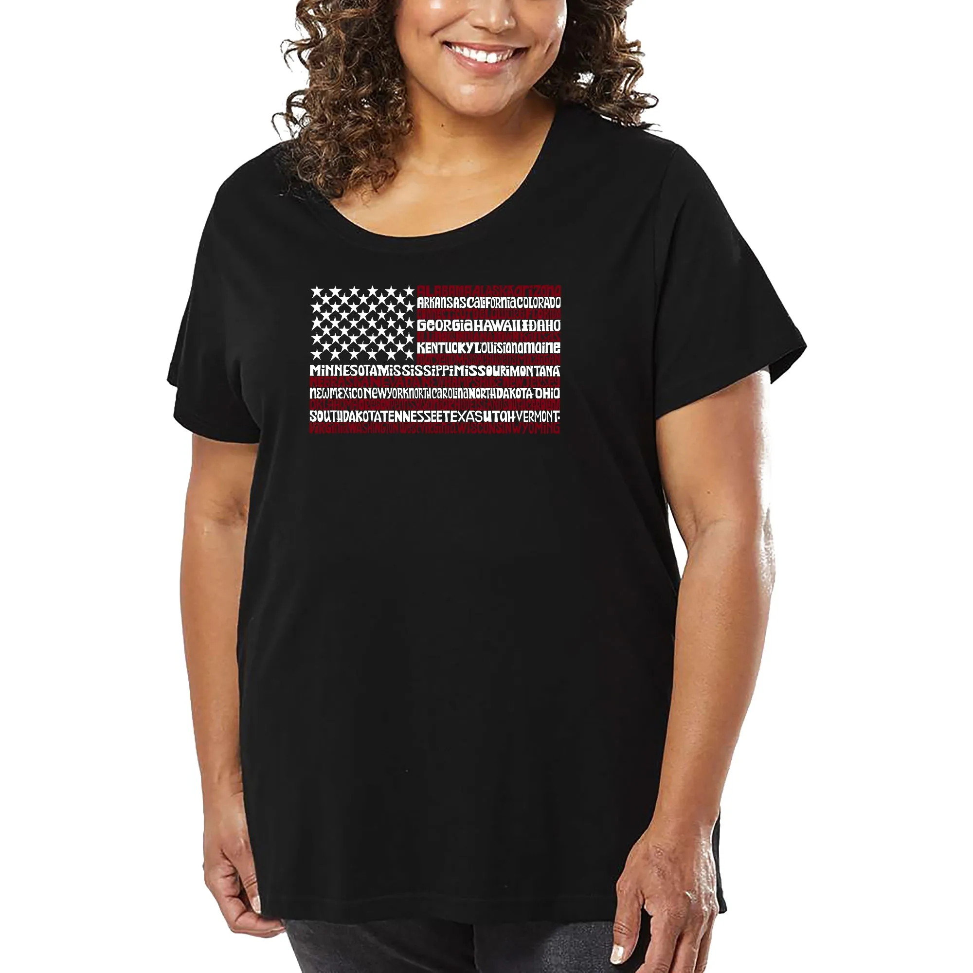Women's Plus Size Word Art T-shirt - 50 States USA Flag sold by LA Pop Art