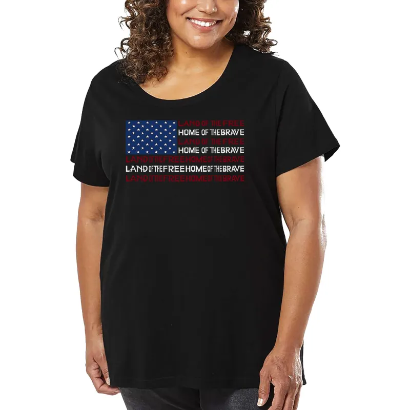 Women's Plus Size Word Art T-shirt - Land of the Free American Flag sold by LA Pop Art