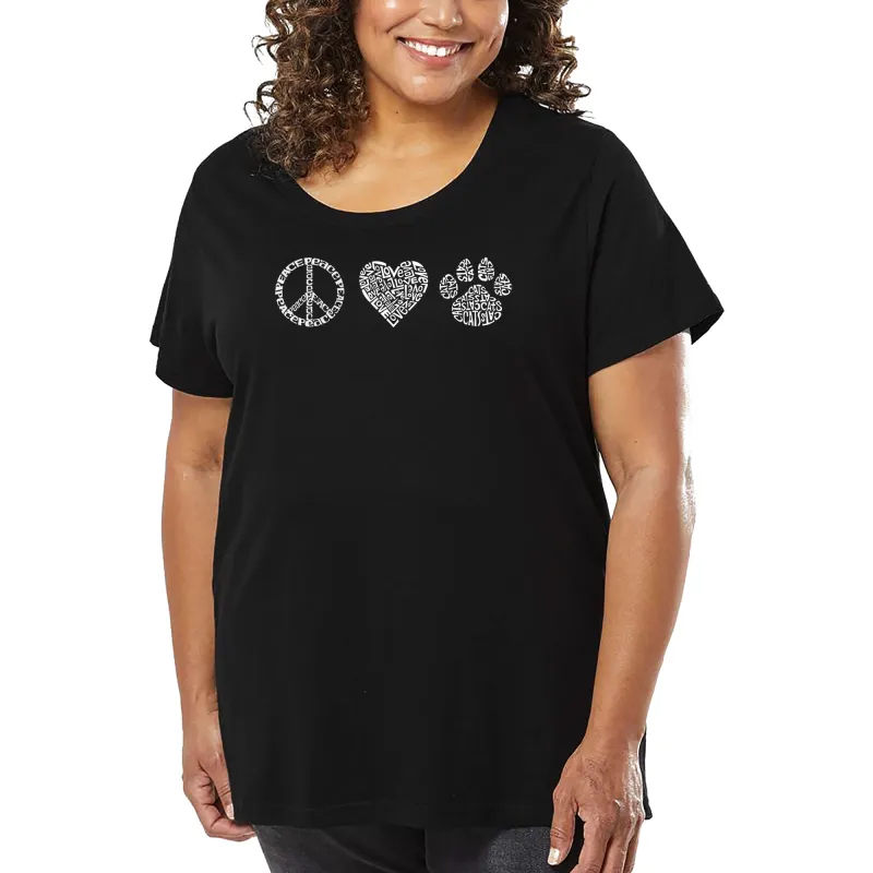 Women's Plus Size Word Art T-shirt - Peace Love Cats sold by LA Pop Art