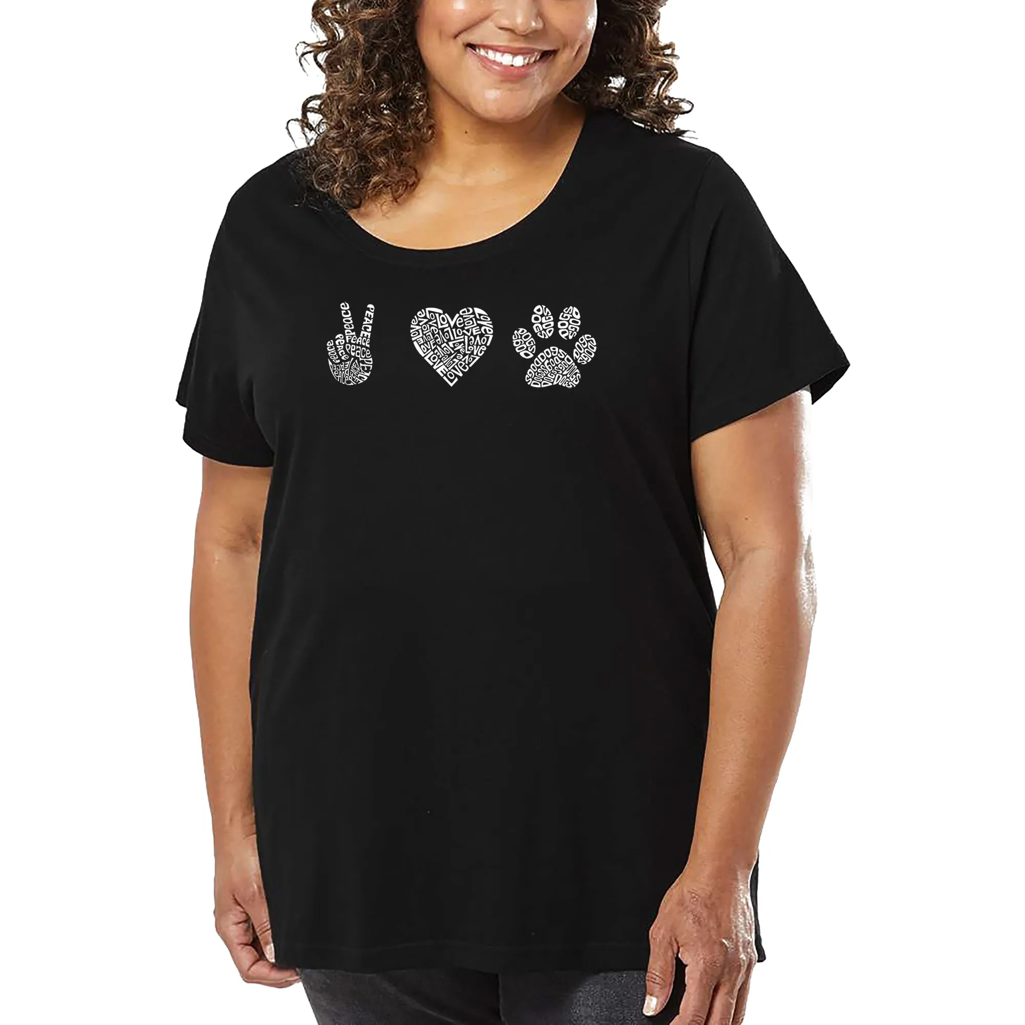 Women's Plus Size Word Art T-shirt - Peace Love Dogs sold by LA Pop Art