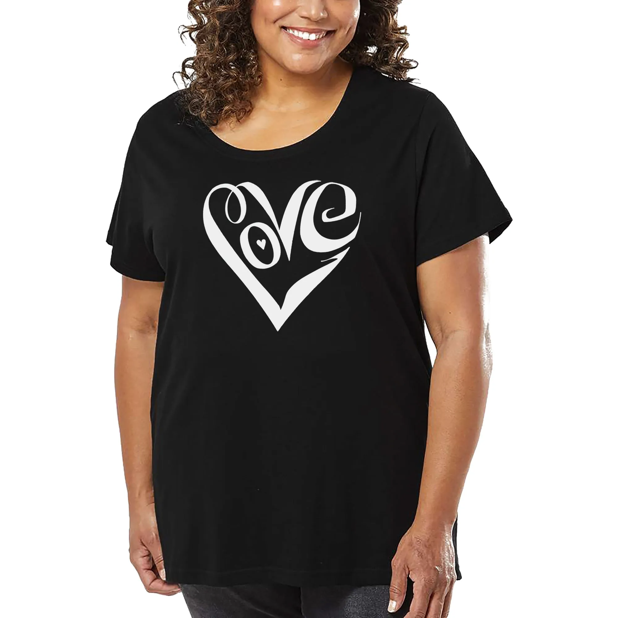 Women's Plus Size Word Art T-shirt - Script Love Heart sold by LA Pop Art
