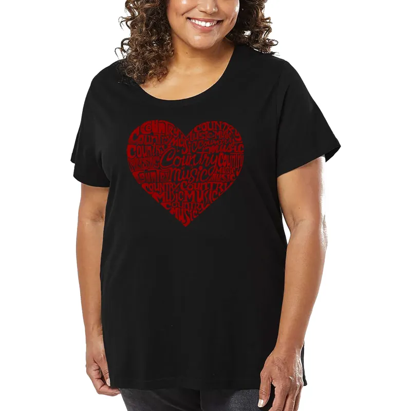 Women's Plus Size Word Art T-shirt - Country Music Heart sold by LA Pop Art