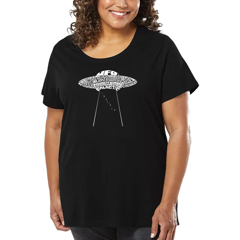 Women's Plus Size Word Art T-shirt - Flying Saucer UFO sold by LA Pop Art