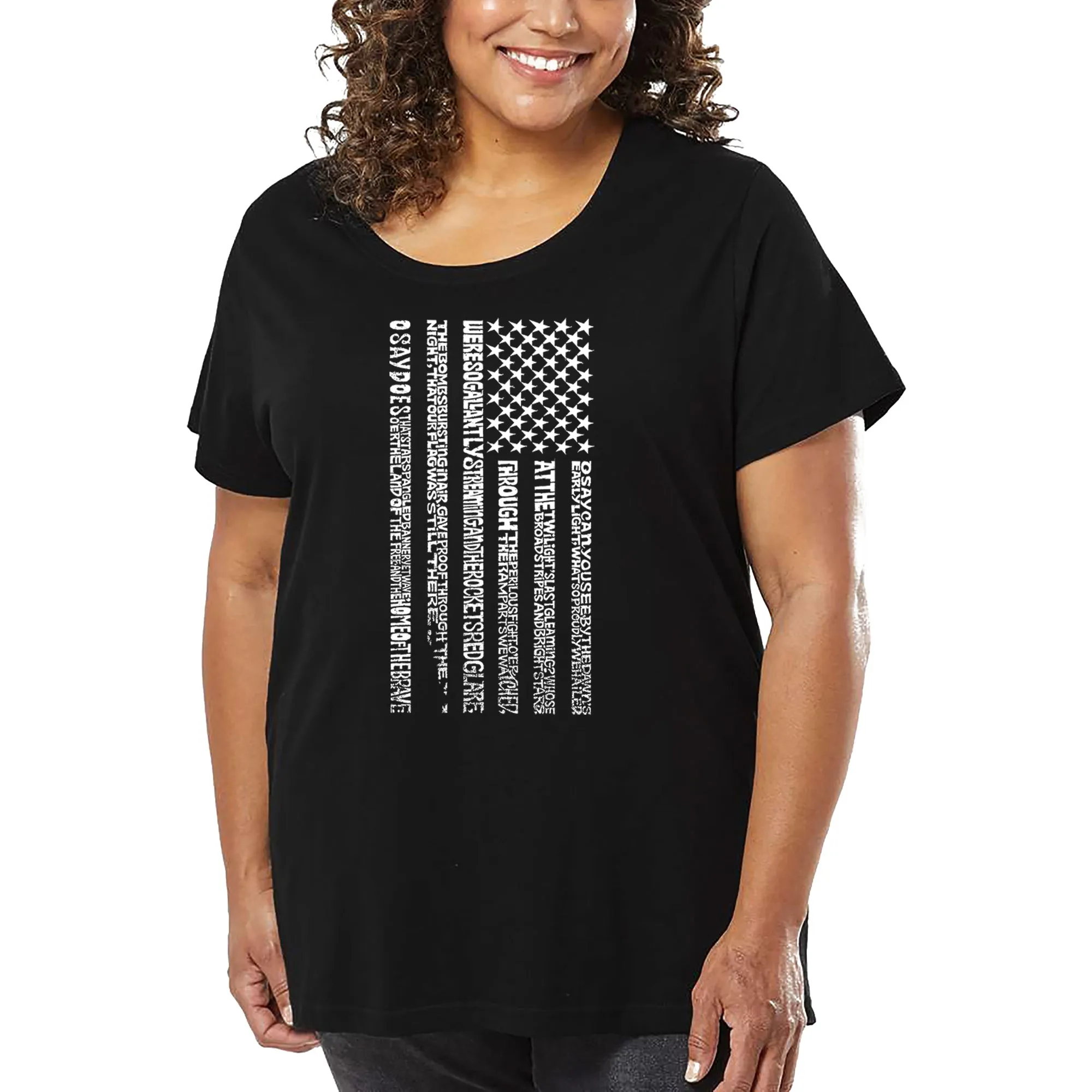 Women's Plus Size Word Art T-shirt - National Anthem Flag sold by LA Pop Art